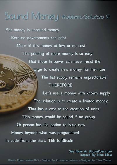 Bitcoin Poem 045 -  Sound Money - Problems and Solutions 9 by Christopher Westra The Bitcoin Effect